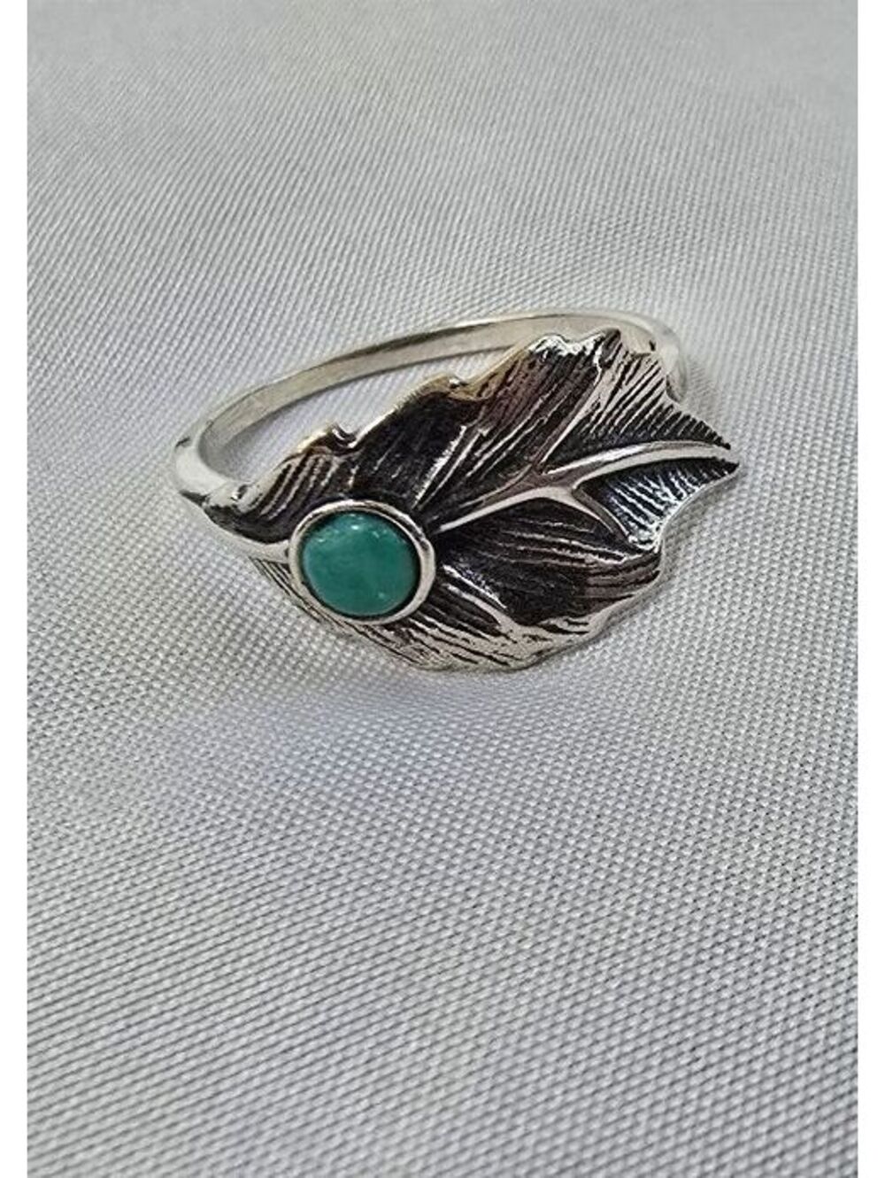 925 Sterling Silver Turquoise Feather Leaf Ring